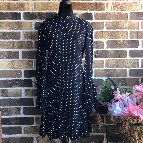 ZARA Black Midi Polka Dot Dress - Picture 2 of 8